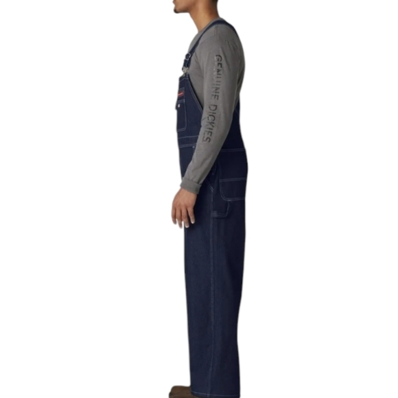 Dickies denim Blue bib overalls Relaxed Fit Front From Kansas!  Pockets EYC sz L - Picture 2 of 10